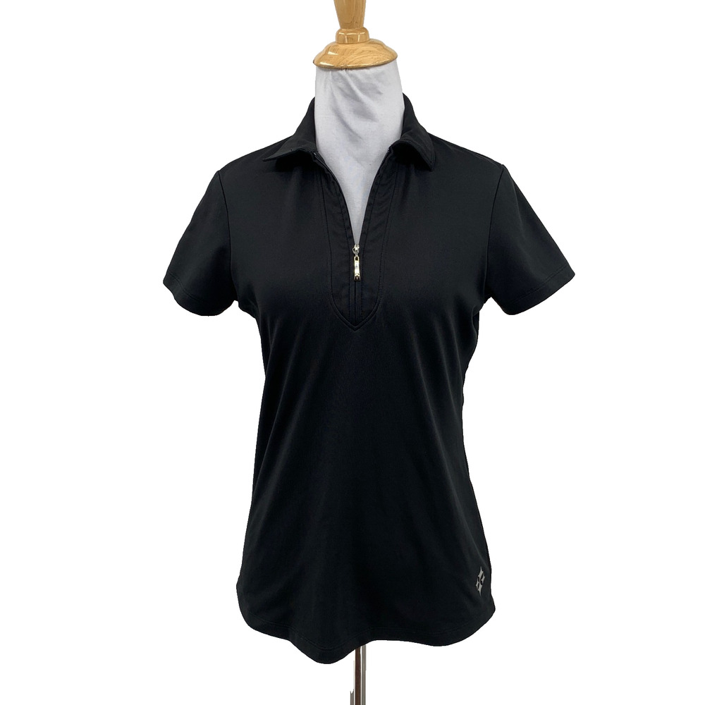 Jofit Top Womens XS Extra Small Black Short Sleeve Quarter Zip Stretch Golf Polo